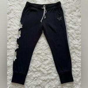 PINK Victoria's Secret Black Joggers RARE Floral Embroidered Jogger Size Large